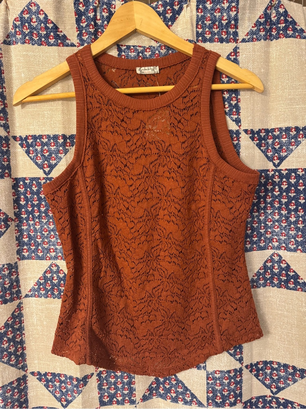 Woven Lace Rust Sleeveless Tank Top - Unknown Brand